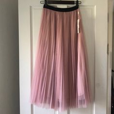 Tulle Midi Skirt No Size Tagged But Like A Small/Medium Spring Tulle Pleated Skirt, Spring Pleated Tulle Bottoms, Stretch Tulle Maxi Skirt For Spring, Chic Pink Tulle Maxi Skirt, Feminine Pink Tulle Maxi Skirt, Pink Tulle Maxi Skirt For Summer, Pink Tulle Maxi Skirt For Spring, Jean Midi Skirt, Navy Midi Skirt