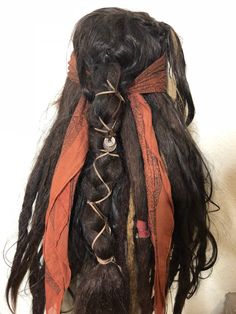 Sparrow Replica Wig from Pirates of the Caribbean Made with Real African and Afghan Antique Beads, Chinese and Indian Vintage Beads And also Beads made By Hand and Joo Skellington Materials: Glass, Wood, Resin, Iron, Brass, Tin Color, and Dreadlock shape and size will vary as it is all hand made. Dreadlocks Are Sealed to get rid of flyaways The Bandana Is Aged. Color may vary as it is hand dyed. The Beads come Weathered like in the Pictures The Beads and coin Sizes and Color can Also Vary, Since Pirate Bandana, Pirate Movies, Vintage Beads, Pirate Theme, Jack Sparrow, Costume Hats, Wood Resin, Head Accessories, Pirates Of The Caribbean