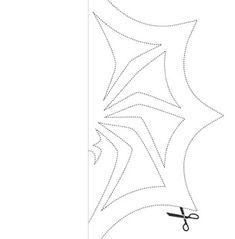 a pair of scissors cutting through the center of a spider web pattern on a white background