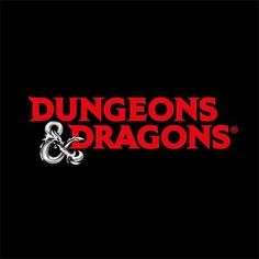 the logo for dungeonss and dragon's is shown in red on black background