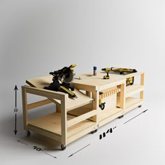 a workbench with tools on it and measurements