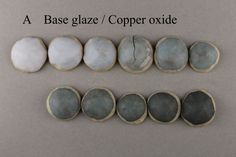 four different types of marbles are shown with the words base glaze / copper oxide