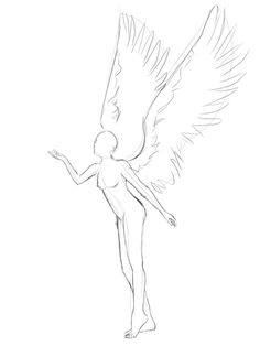 a drawing of an angel standing with its wings spread out in the air and outstretched