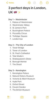 an image of the london attractions list for 3 days in london, uk on a white background