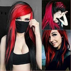 Women&apos;s Long Red Black Wig Straight Synthetic Heat Resistant Wig with Bangs New, #AD, ##Bangs, #AD, #Resistant, #Heat, #Synthetic Bangs Halloween Costume, Scene Wig, Halloween Wigs, Natural Wigs, Red Wigs, Side Bangs, Black Wig, Costume Wigs, Long Red