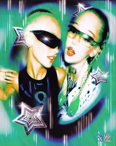 two women with sunglasses and stars on their faces