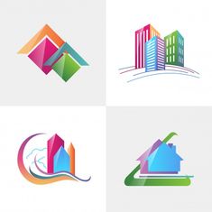 four different logos with houses and buildings