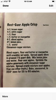 an apple crisp recipe is shown on the app store's iphone page, with instructions for how to make it