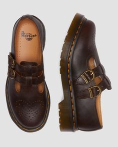 8065 Crazy Horse Leather Mary Jane Shoes | Dr. Martens Dr Martens Mary Janes, Brown Mary Janes, Leather Mary Jane Flats, Brown Flats, Buckle Shoes, Mary Jane Flats