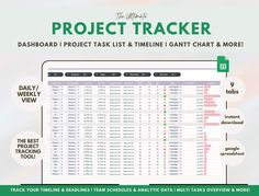 the ultimate project trackerr dashboard is displayed in green and white, with information about it