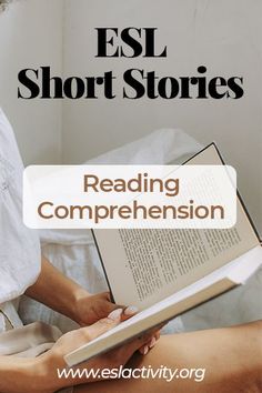 a woman reading a book in bed with the text esl short stories reading comprehen