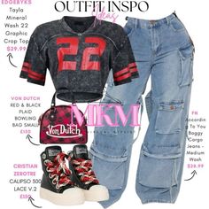 Graphic Crop Top, Bowling Bags, Virtual Stylist, Red And Black Plaid, Cargo Jeans, Small Bags, Black And Red, Plaid, Crop Tops