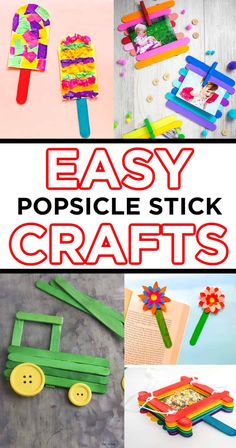 easy popsicle stick crafts for kids to make with paper and construction materials that are colorful