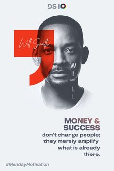 a poster with the words money and success in red, black and white colors on it