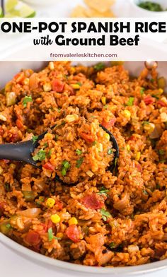 one pot spanish rice with ground beef in a white bowl