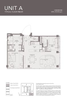 the unit floor plan with two bedroom and an attached kitchen, living room and dining area