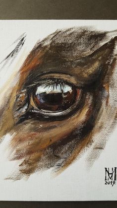 a painting of an eye with brown and white paint on the bottom half of it