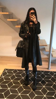 All Black Outfit Witchy, Winter Edgy Outfits Street Style, Dark Eclectic Outfit, Clean Gothic Outfits, Jessica Haze Outfits, Soft Grunge Winter Outfits, Winter Metalhead Outfits, Rainy Day Alternative Outfit, Soft Dark Outfits Aesthetic