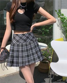 Olivia Mark - High Waist Plaid A-Line Skirt with Pleats and Short Length Beige Summer Dress, High Waisted Plaid Skirt, Yellow Floral Print Dress, Skirt With Pleats, Elegant Mini Dress, Checkered Skirt, Plaid Pleated Skirt, Fashion Y2k, Lace Formal Dress