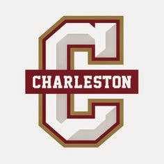 the logo for charleston college's football team, which is red and gold with white letters