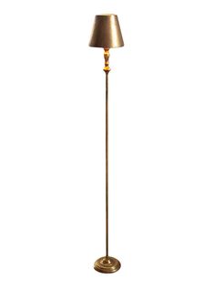 a gold floor lamp with a white background