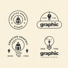 four different logos for graphic studio, creative studio and design studio on white background illustration