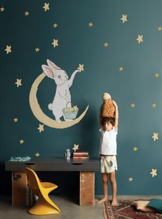 Star Themed Nursery, Blue Wall Colors, Star Wall Decals, Moon Nursery, Space Nursery, Kids Watercolor, Star Nursery, Nursery Baby Room