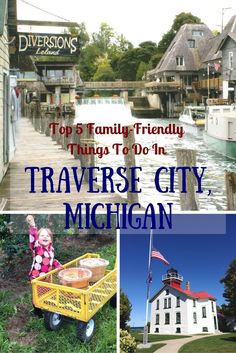 a collage of photos with the words traverse city michigan on it and images of houses