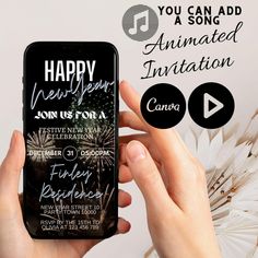 someone is holding up their phone to show the new year's eve celebration message