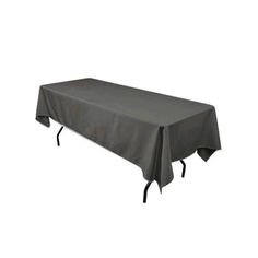 a long table covered with a gray cloth