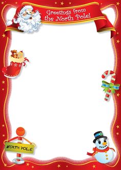 a christmas frame with santa claus, snowman and candy canes on the bottom