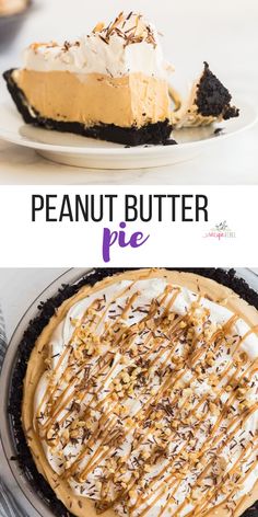 two different pies with the words peanut butter pie on top