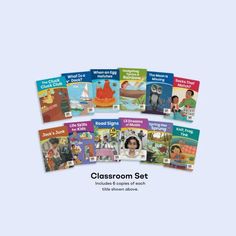 the classroom set includes six books, including one with an image of children's pictures