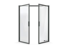 an open glass door on a white background