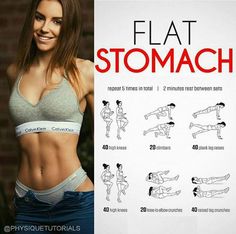 a woman is showing how to do a flat stomach