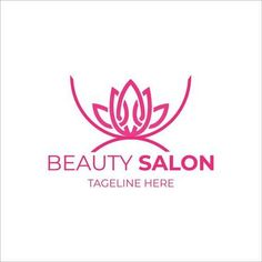 the logo for beauty salon is pink and has a lotus flower on it's side