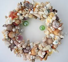 Beach Decor Seashell Wreath, Nautical Decor Shell Wreath, Coastal Decor Wreath, Beach Wreath, Beach House Decor Sea Shell Wreath, Coastal Home Decor Seashells Decor Ideas, Christmas Scenes To Paint, Seashells Decor, Seashell Wreaths, Decoration For House, Shell Wreaths, Shell Projects, Coastal Wreath, Beach Wedding Gifts