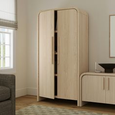 Faydra Natural Ash Enclosed Bookcase Enclosed Bookcase, Narrow Storage Cabinet, Narrow Cabinet, Unique Bedroom Design, Article Furniture, Pretty Storage, Modern Storage Cabinet, Cabinet Door Styles, Solid Wood Shelves