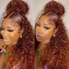 Curly Lace Front Wigs With Highlights, Curly Brown Lace Front Wig, Cute Styles For Curly Wigs, Wig Styles With Straight Hair, Cute Bob Hairstyles For Black Women Lace Front Wigs, 16 Inch Wig Styles, Different Lace Front Styles, Lace Fronts Styles, Auburn Curly Wig