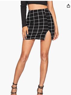 Lasaky - Chic Slim Fit Checkered Split Skirt Wrap Around Skirt, Split Skirt, Black Midi Skirt, Beautiful Skirts, Bandeau Top, Vintage Style Outfits, Styles Fashion, Types Of Skirts, Skirt Suit