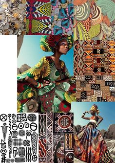 an artistic collage featuring african women in colorful clothing and accessories, with text overlaying the image