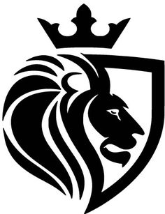 a black and white lion with a crown on top of it's head logo