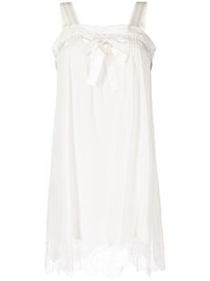 Creamy white silk blend lace-panelled mini dress from SHIATZY CHEN featuring bow detailing, lace trim, wide shoulder straps, thigh-length and scallop hem. Shiatzy Chen, Clothing Aesthetic, Delicate Feminine, Scallop Hem, Punk Outfits, Feminine Silhouette, Lace Panelled, Scalloped Hem, White Silk