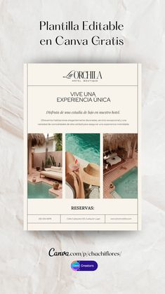 an advertisement for a spa resort in canculla, mexico with photos and text on it