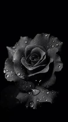 a black rose with water droplets on it