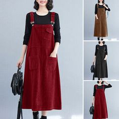 Find ideas๏ฟฝand inspiration for Women Sleeveless Strap Overalls Dress Dungaree Corduroy A Line Long Midi Dresses, Fashion Women's Dresses Long Suspender Dress, A Line Dress Long Casual, Cord Dress Patterns, Cord Pinafore Dress Pattern, Overalls Dress, Dungaree Dress, Long Midi, Long Midi Dress, Bib Overalls