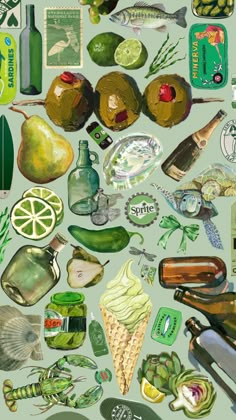 an image of many different things on the table with bottles and other items in them