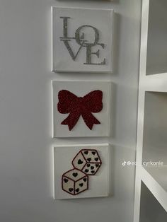 three different types of decorative wall hangings on a wall in a room with white walls