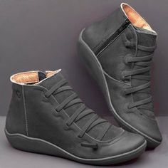 Women's Casual Flat Leather Lace-up Boots PU Boots Arch Support Boots, Women's Lace Up Boots, Spring Flats, Punk Boots, Flat Heel Boots, Orthopedic Shoes, Vintage Boots, Winter Boots Women, Flat Boots