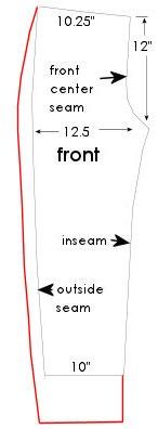 the front and back sides of a sewing pattern, with measurements for each side seam